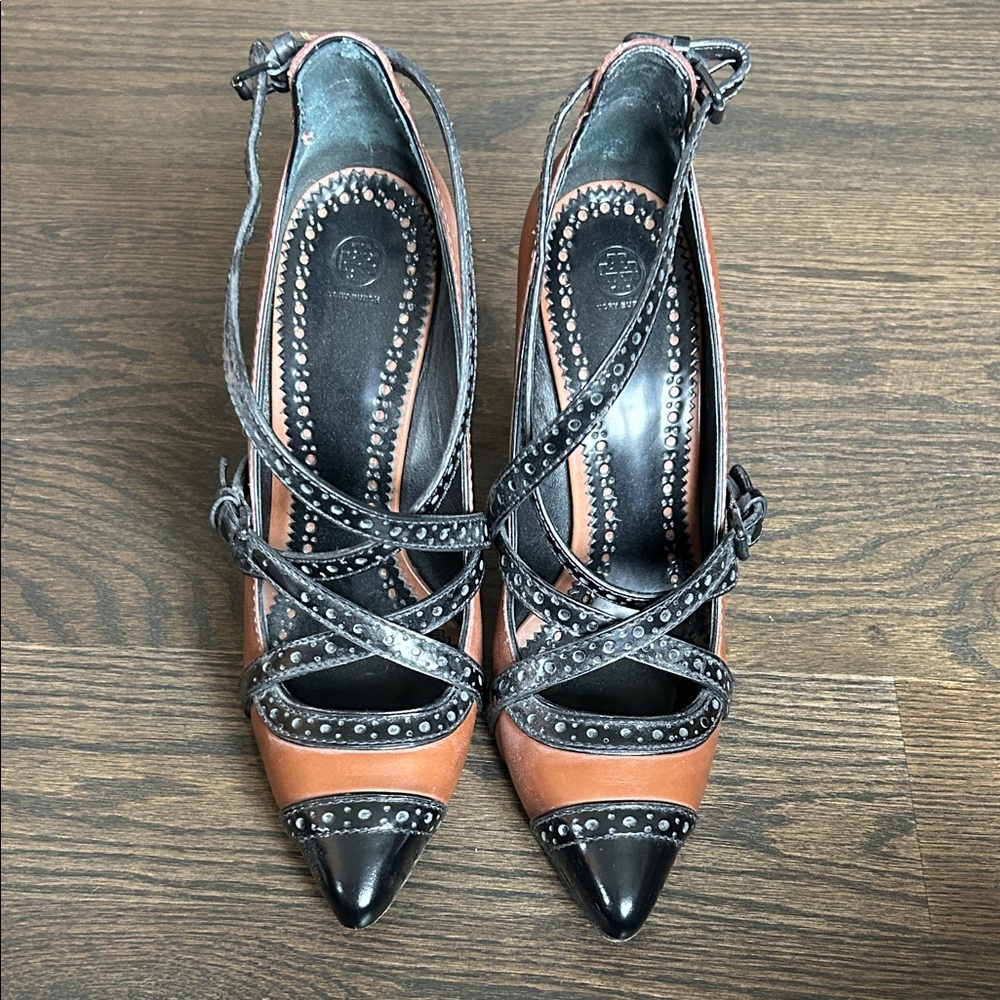 Tory Burch Black and Brown Strappy Heels